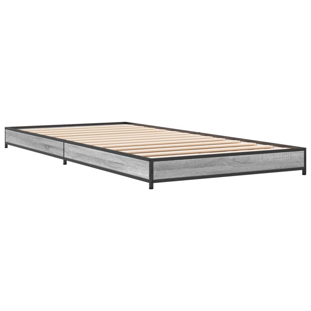 Bed frame Grey Sonoma 75x190 cm wood material and metal