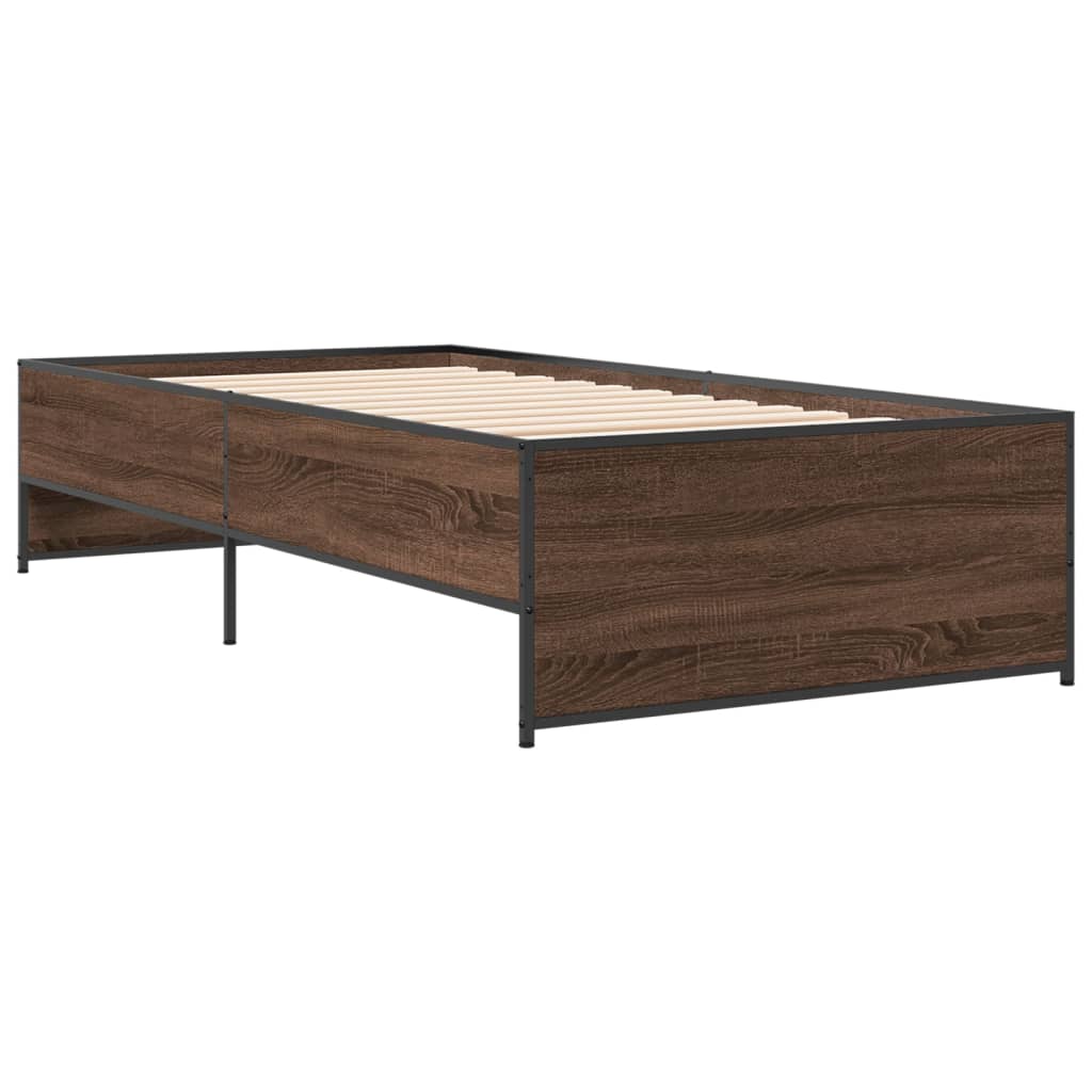 Cadre de lit aspect chêne marron 90x200 cm matière bois métal