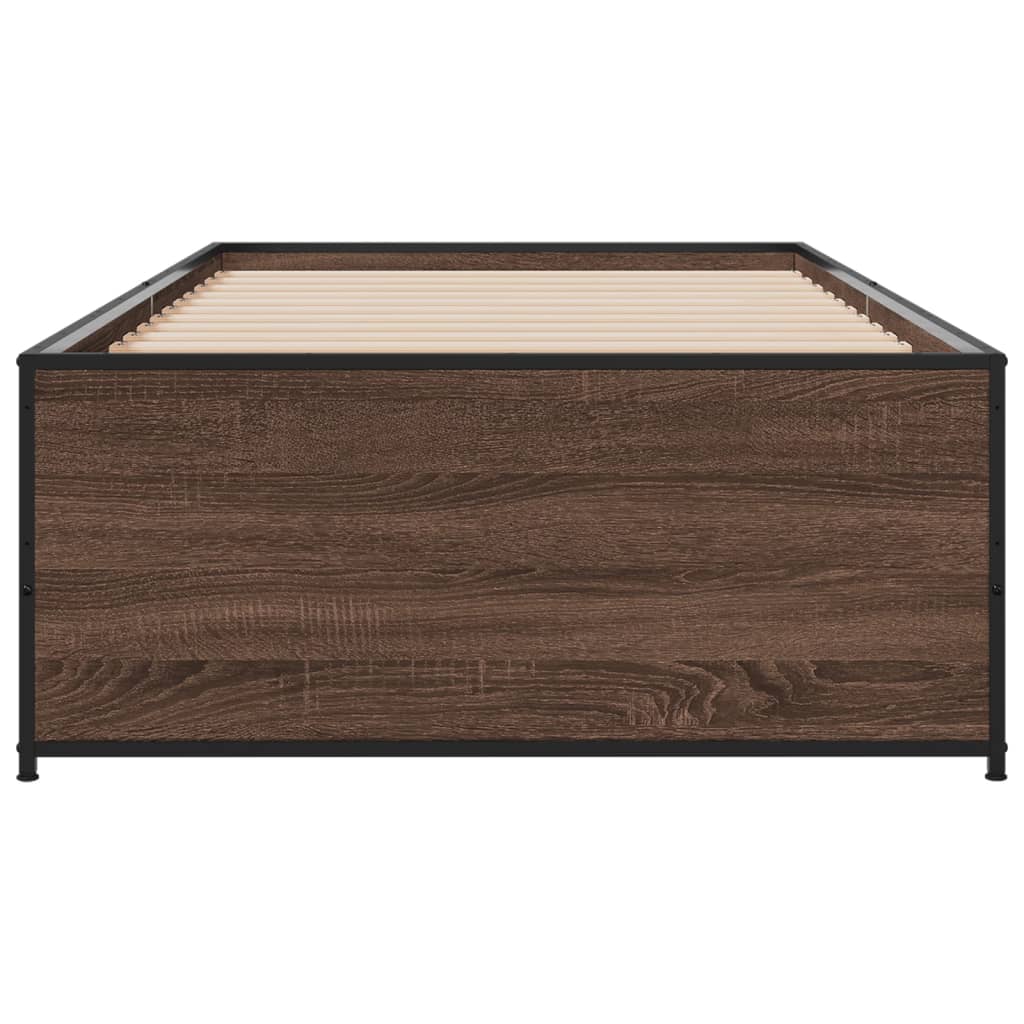 Cadre de lit aspect chêne marron 90x200 cm matière bois métal