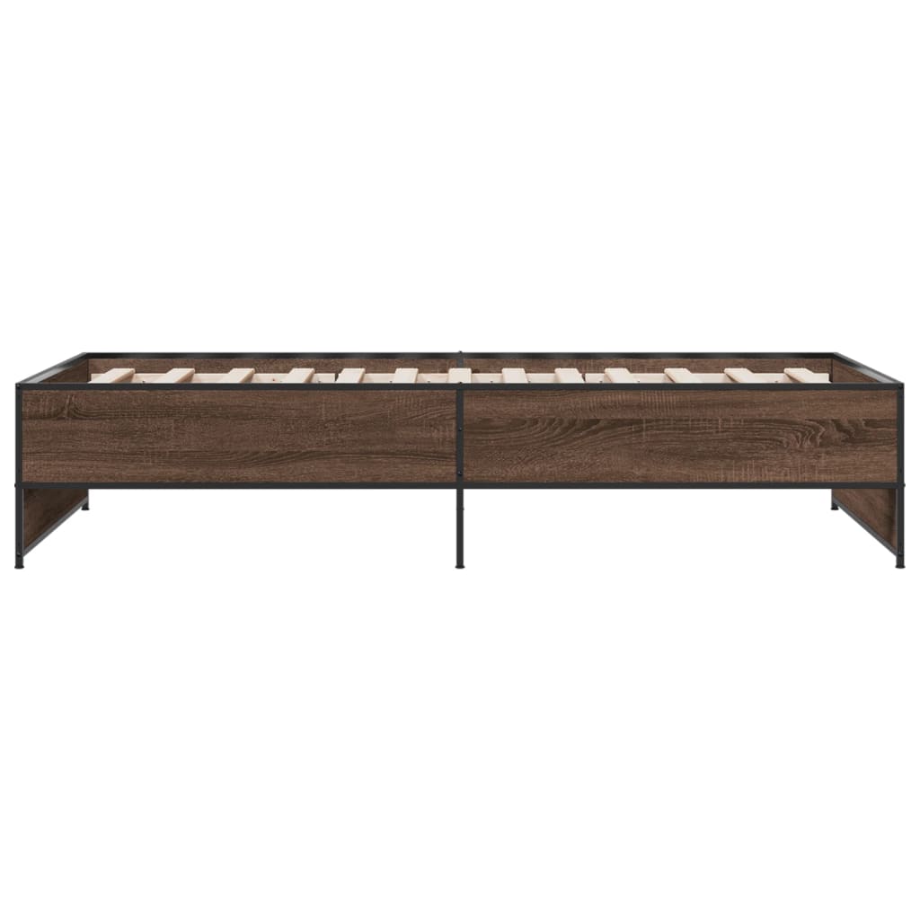 Cadre de lit aspect chêne marron 90x200 cm matière bois métal