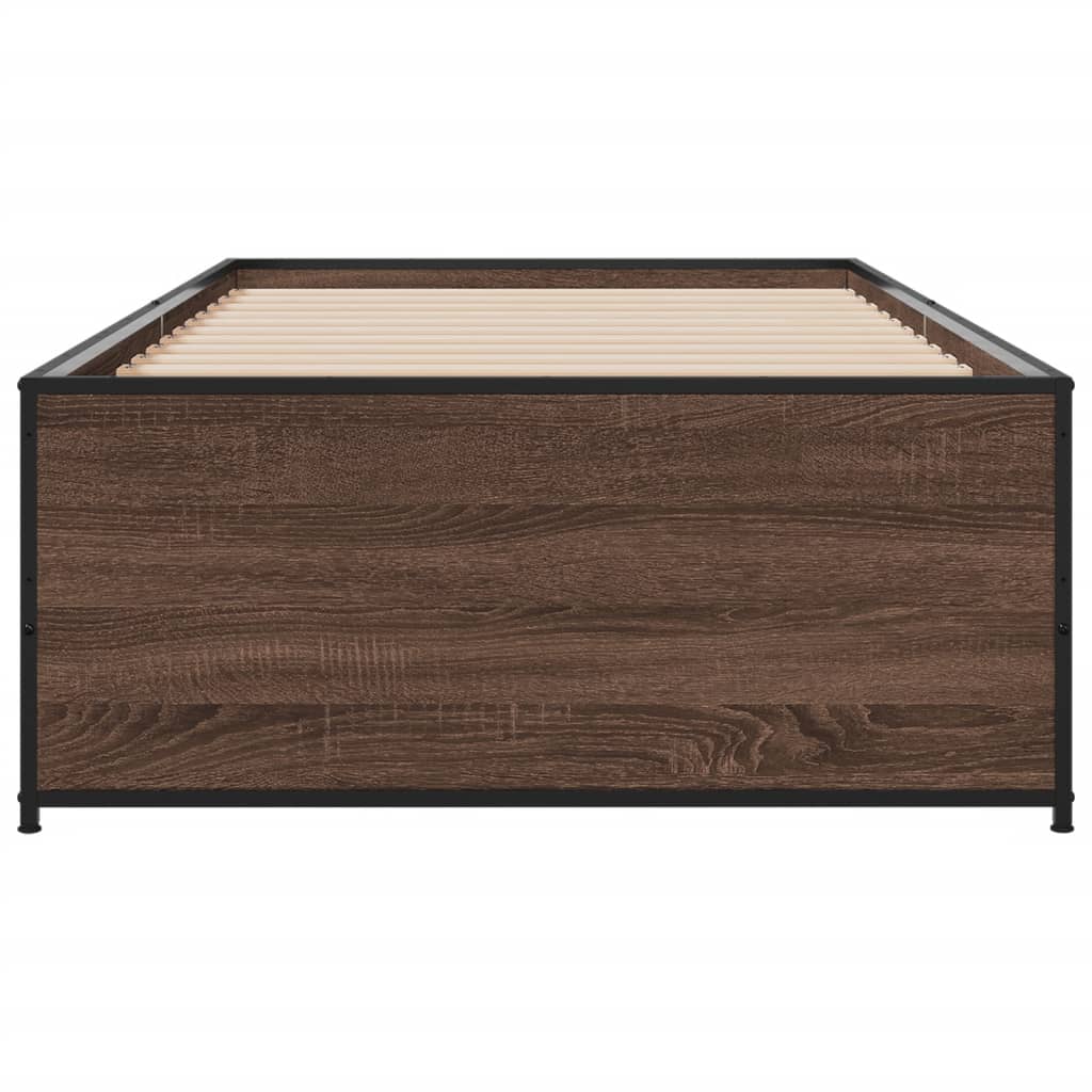 Cadre de lit aspect chêne marron 90x190 cm matière bois métal