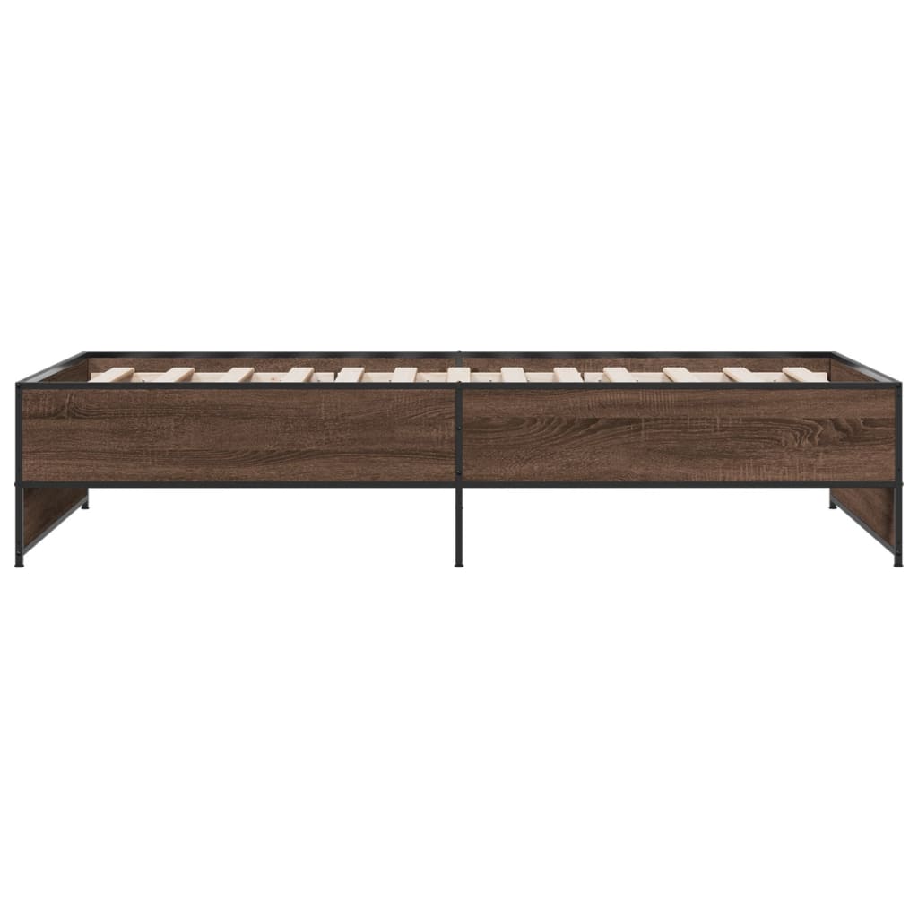 Cadre de lit aspect chêne marron 90x190 cm matière bois métal