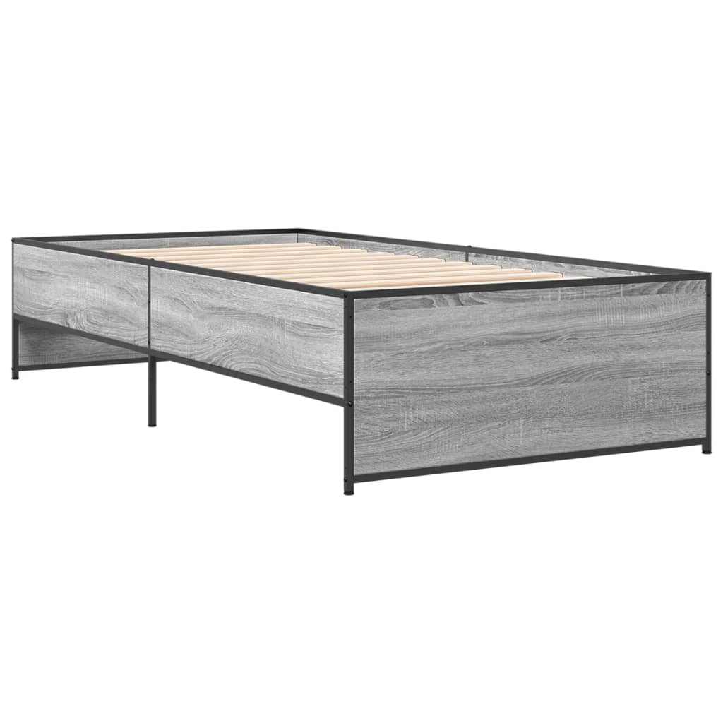 Bed frame Grey Sonoma 75x190 cm wood material and metal
