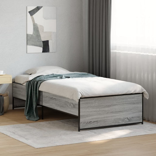 Bed frame Grey Sonoma 75x190 cm wood material and metal
