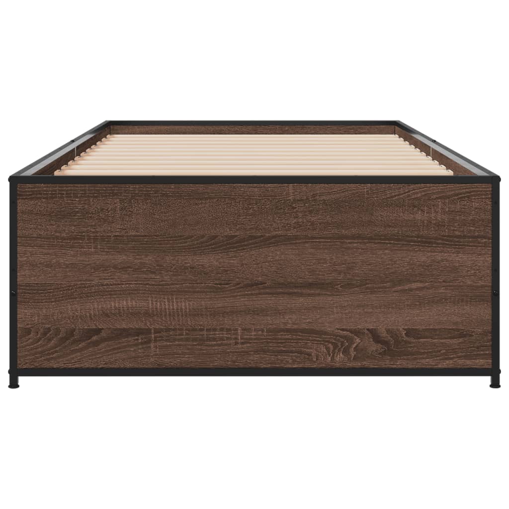 Cadre de lit aspect chêne marron 75x190 cm matière bois métal