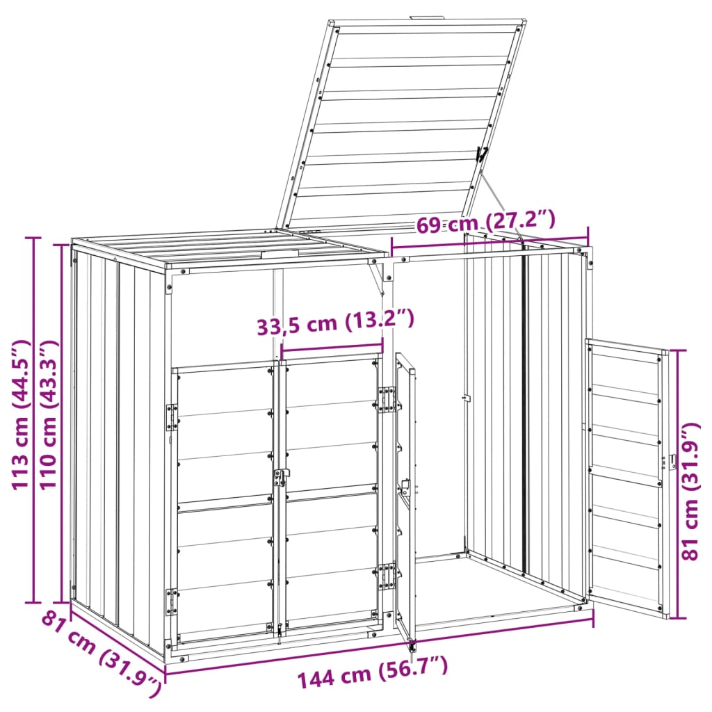 Mülltonnenbox für 2 Tonnen Anthrazit 144x81x113 cm Stahl