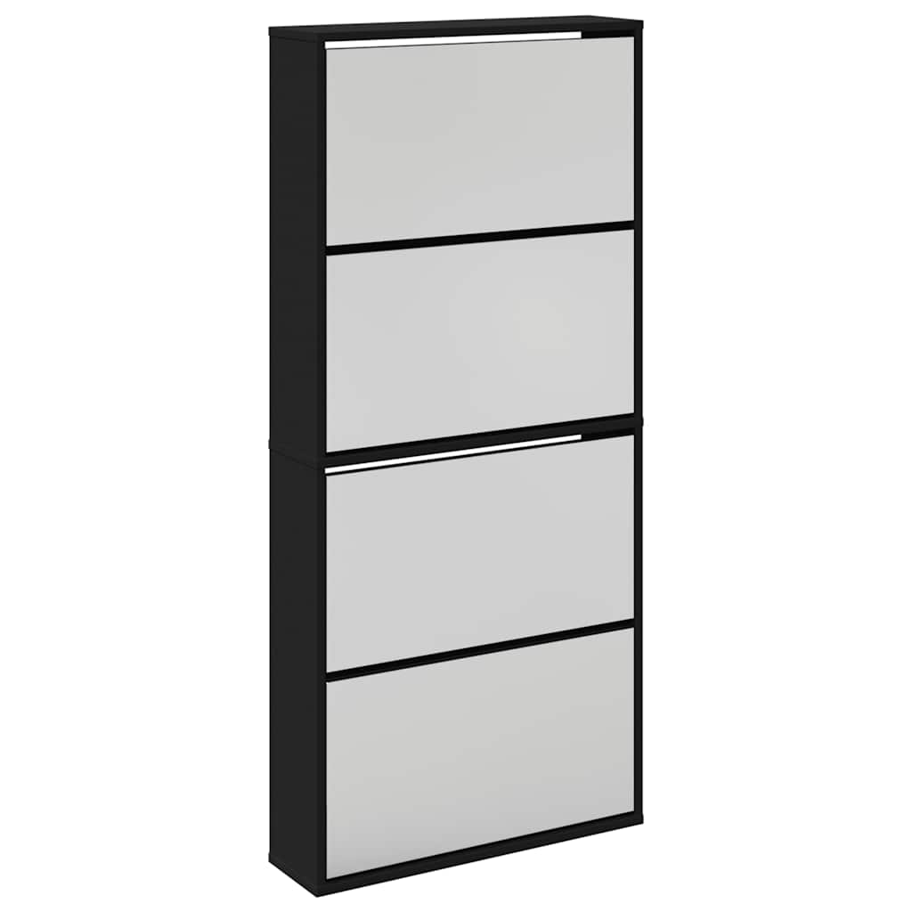 Schuhschrank mit Spiegel 4 Fächer Schwarz 63x17x134 cm
