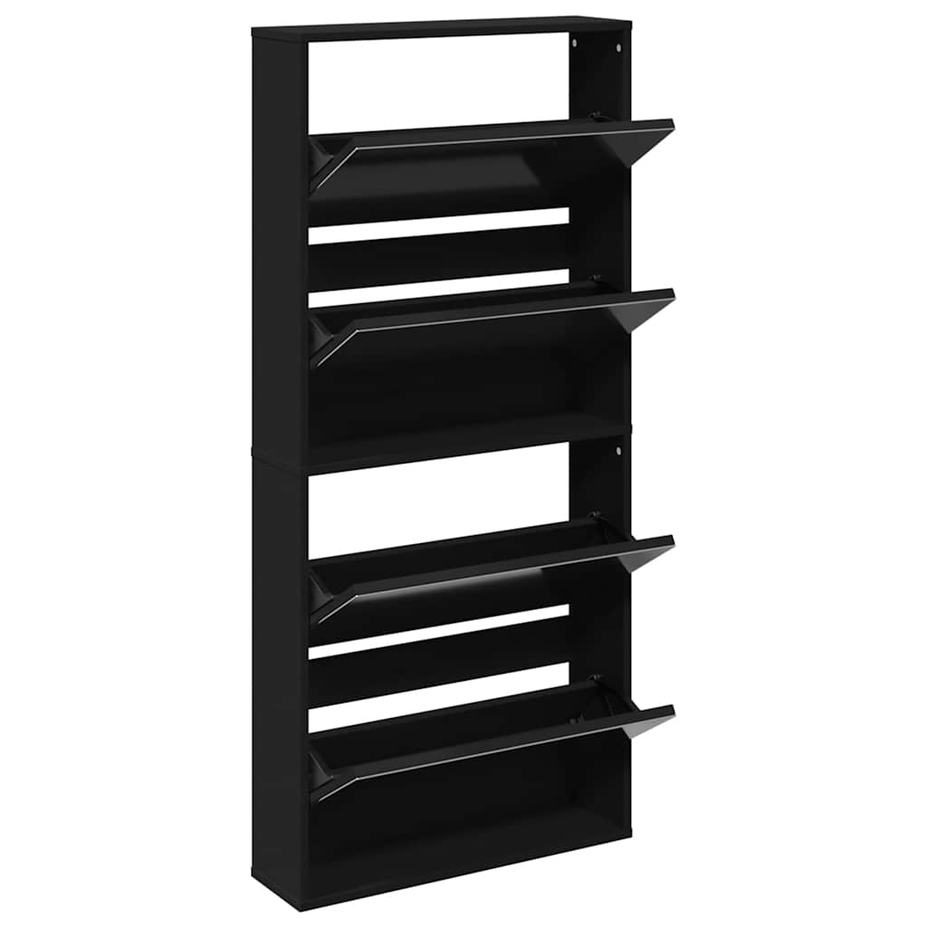 Schuhschrank mit Spiegel 4 Fächer Schwarz 63x17x134 cm