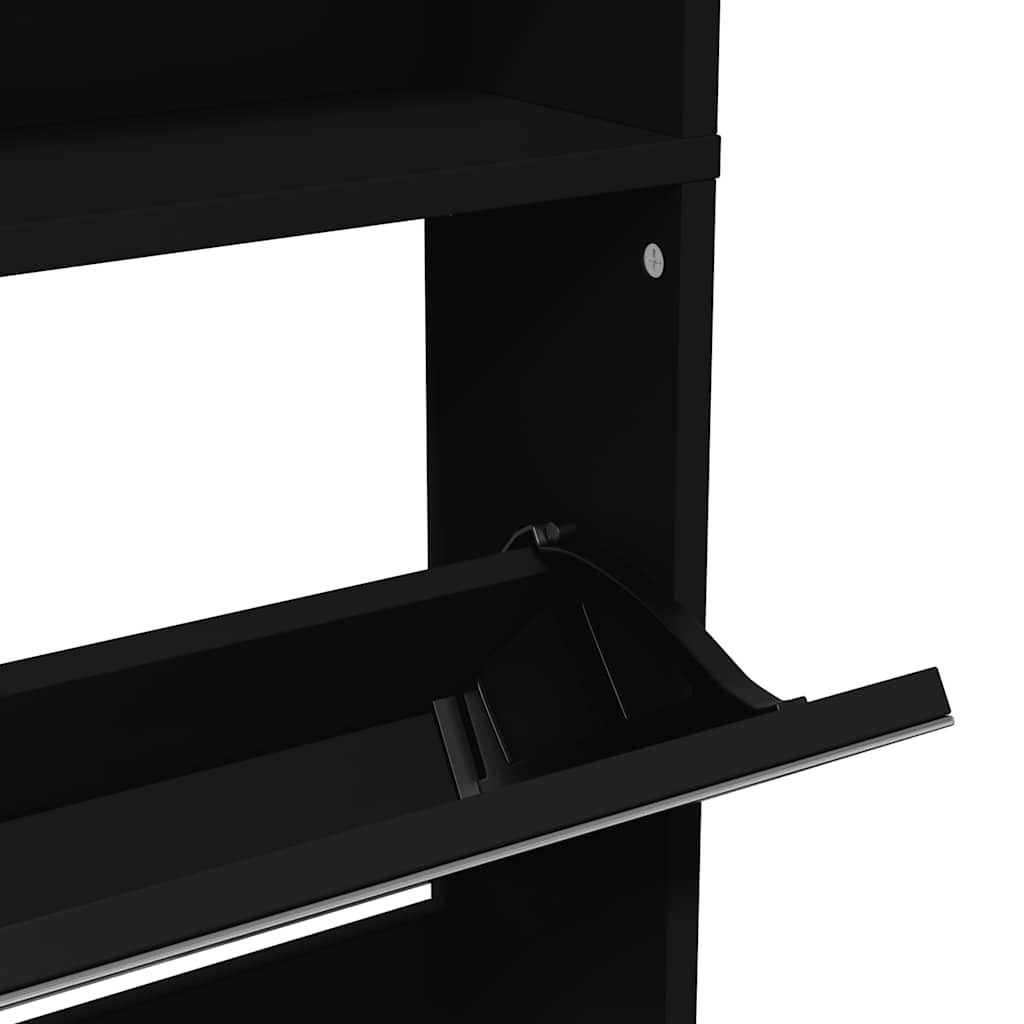 Schuhschrank mit Spiegel 4 Fächer Schwarz 63x17x134 cm