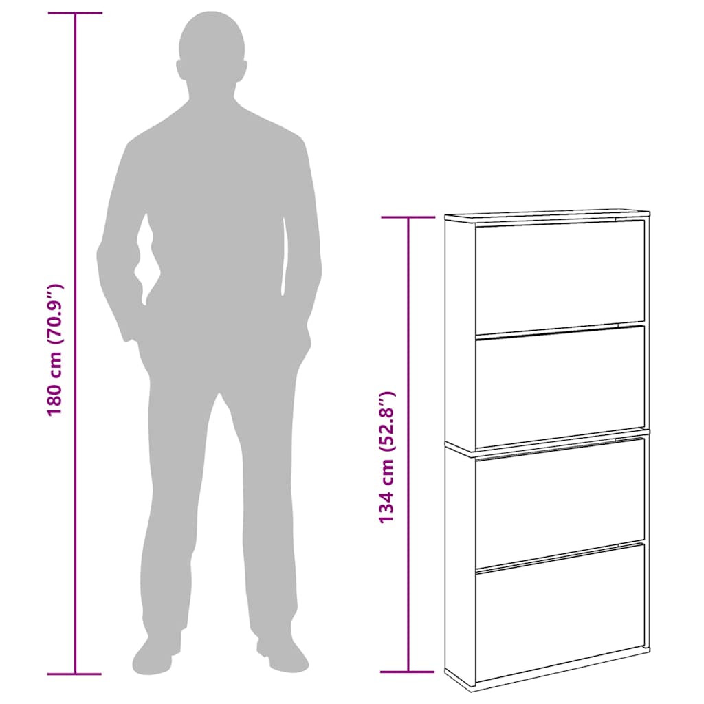 Schuhschrank mit Spiegel 4 Fächer Schwarz 63x17x134 cm