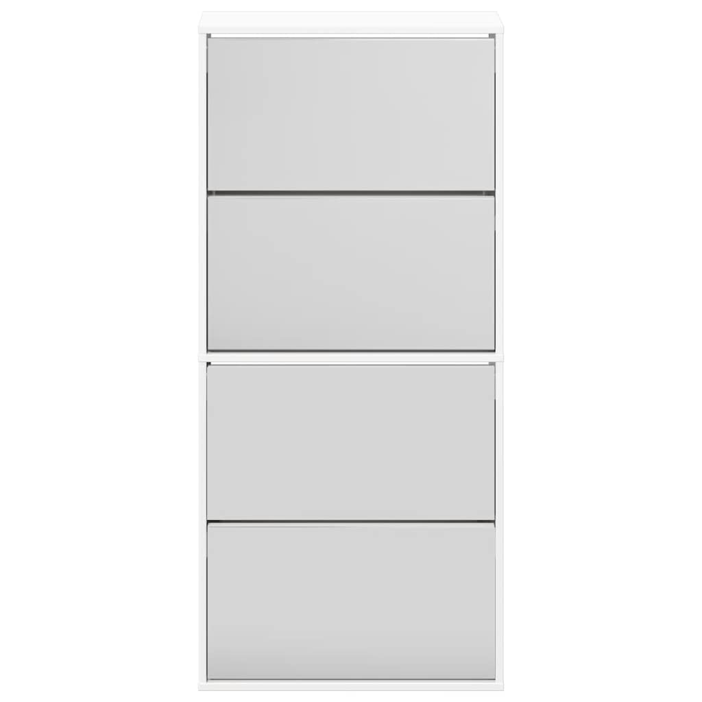 Schuhschrank mit Spiegel 4 Fächer Hochglanz-Weiß 63x17x134 cm
