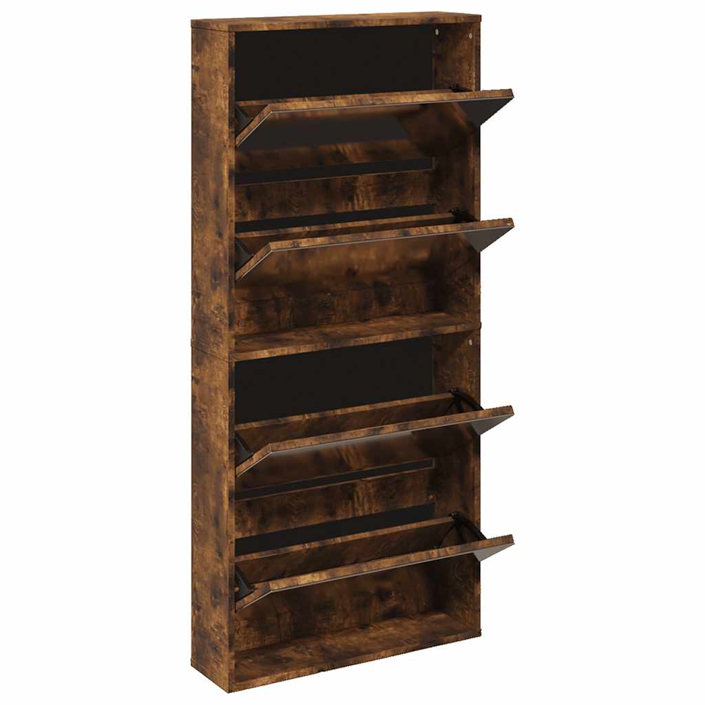Schuhschrank mit Spiegel 4 Fächer Räuchereiche 63x17x134 cm