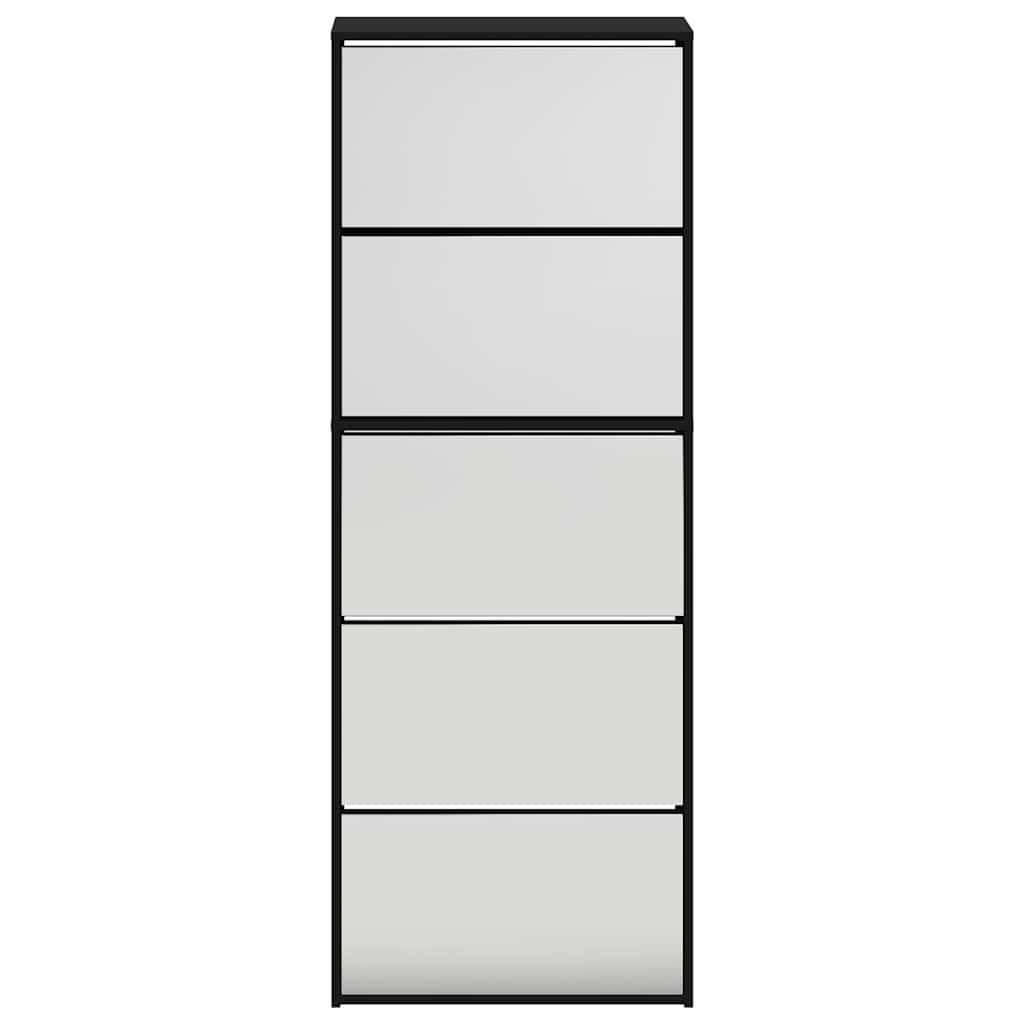 Schuhschrank mit Spiegel 5 Fächer Schwarz 63x17x169,5 cm