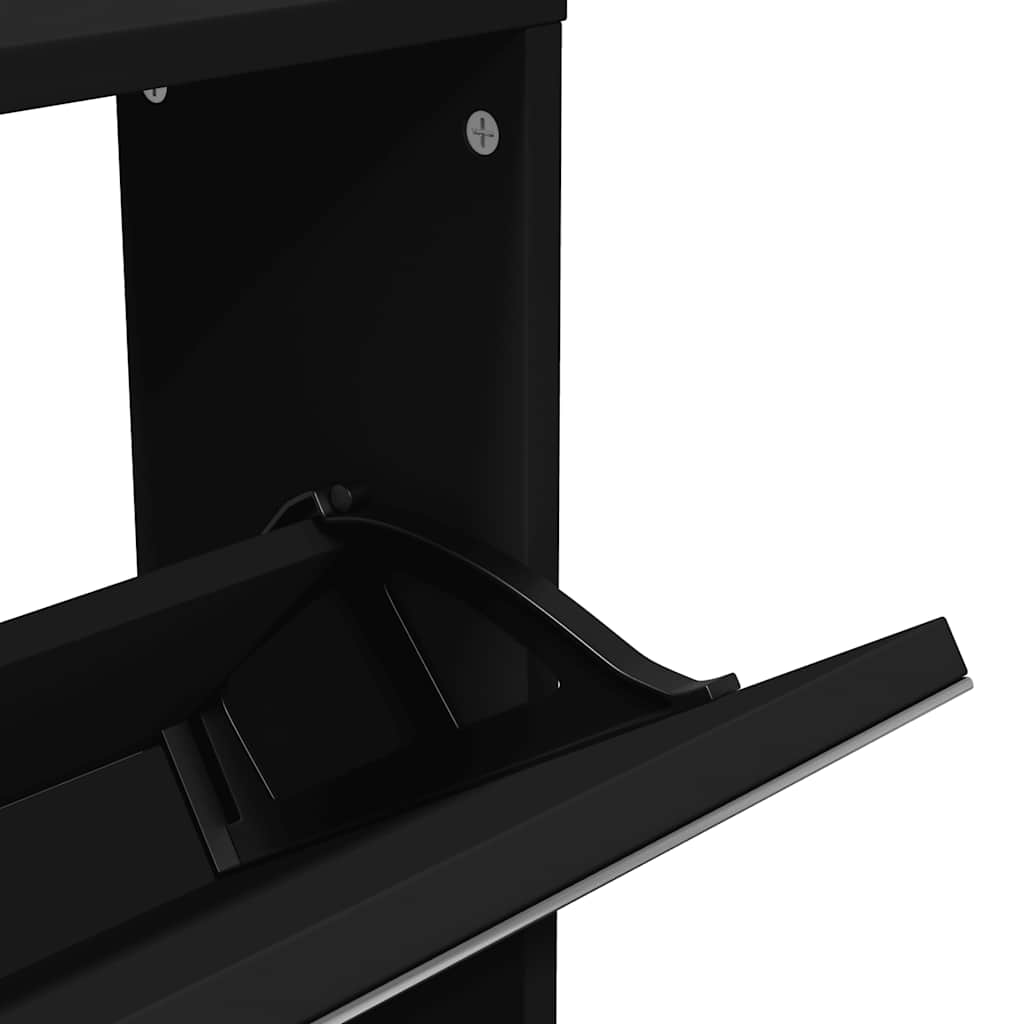 Schuhschrank mit Spiegel 5 Fächer Schwarz 63x17x169,5 cm