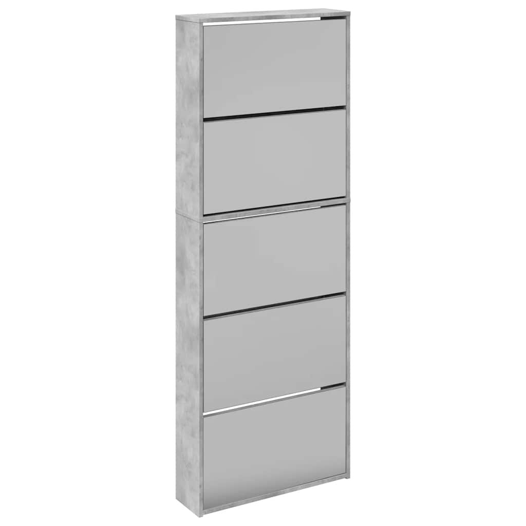 Schuhschrank mit Spiegel 5 Fächer Betongrau 63x17x169,5 cm
