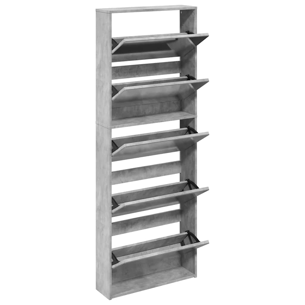 Schuhschrank mit Spiegel 5 Fächer Betongrau 63x17x169,5 cm