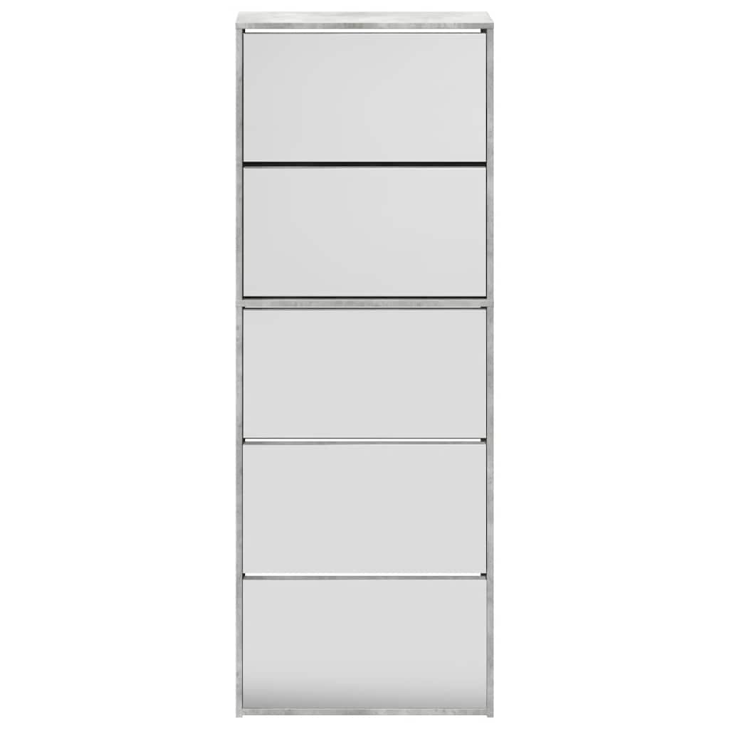 Schuhschrank mit Spiegel 5 Fächer Betongrau 63x17x169,5 cm