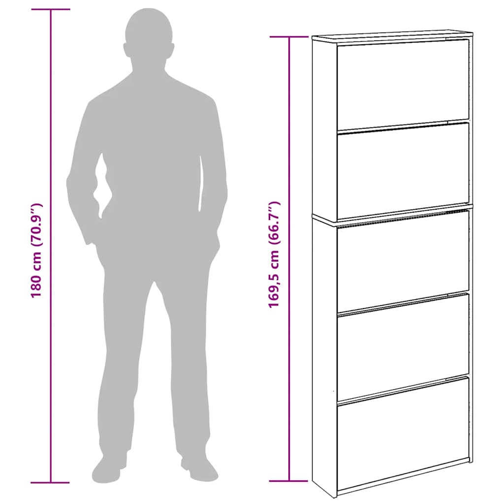 Schuhschrank mit Spiegel 5 Fächer Betongrau 63x17x169,5 cm