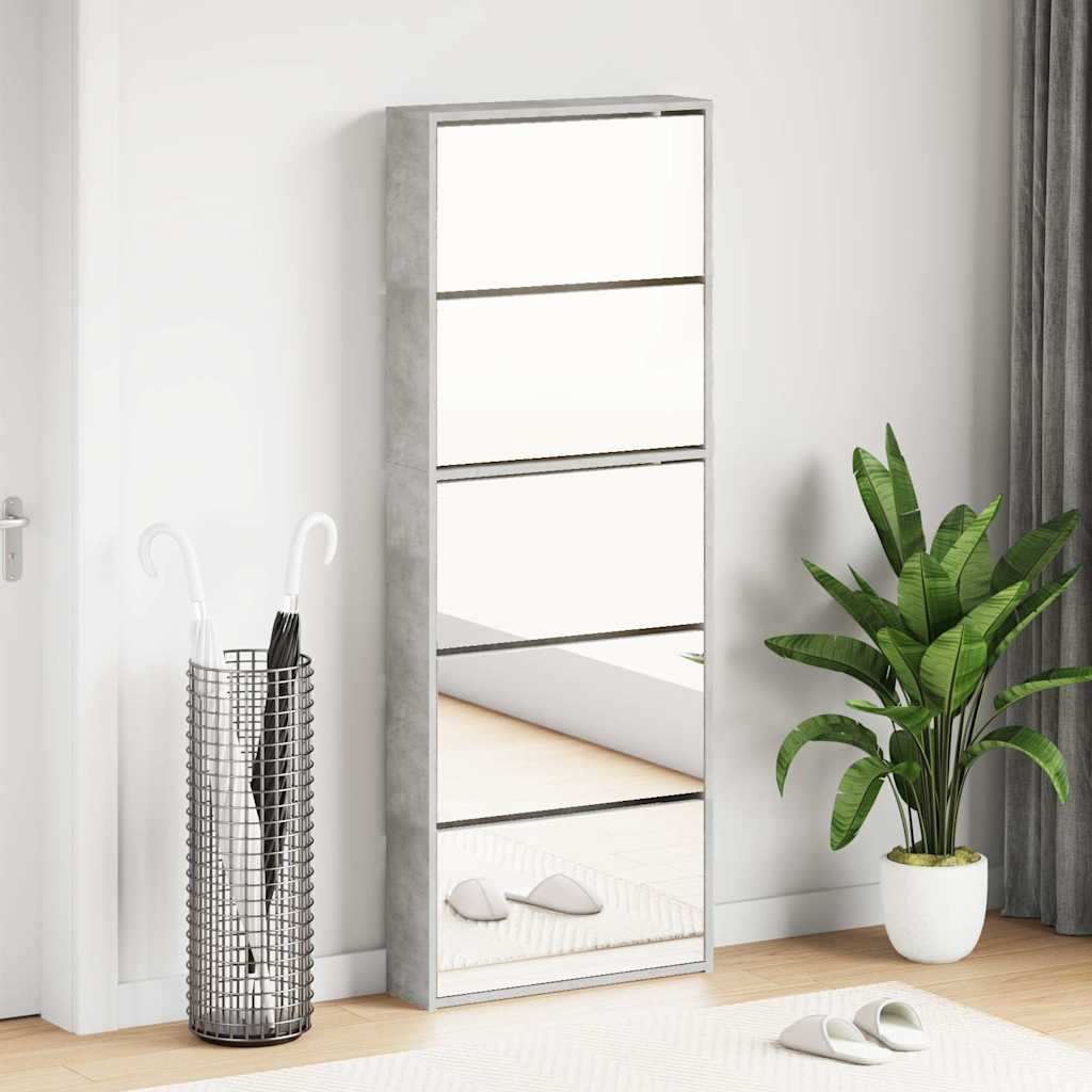 Schuhschrank mit Spiegel 5 Fächer Betongrau 63x17x169,5 cm