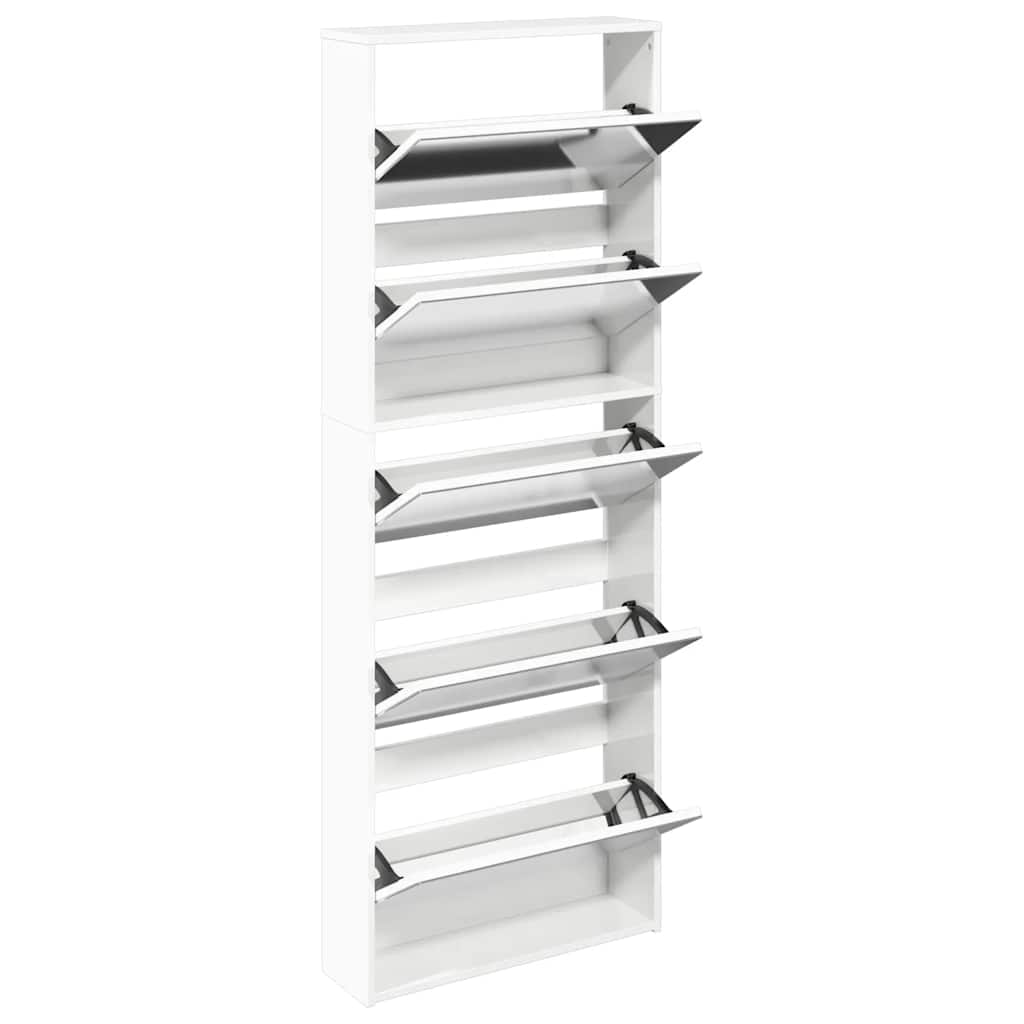 Schuhschrank mit Spiegel 5 Fächer Hochglanz-Weiß 63x17x169,5 cm