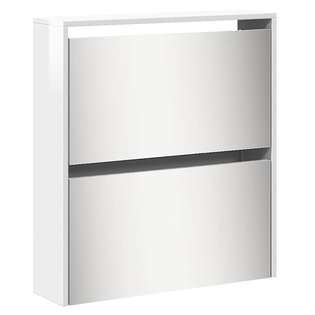 Schuhschrank mit Spiegel 5 Fächer Hochglanz-Weiß 63x17x169,5 cm