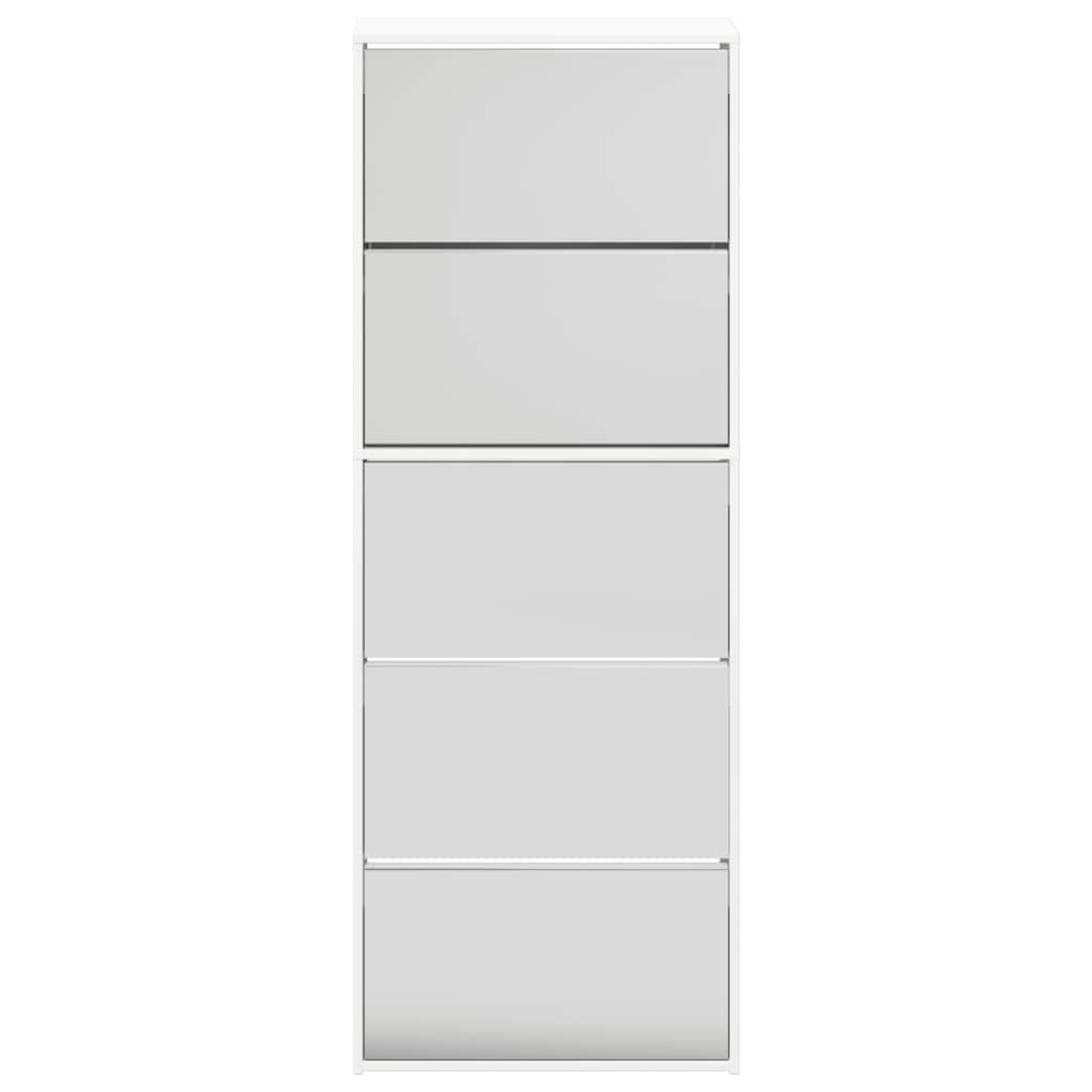 Schuhschrank mit Spiegel 5 Fächer Hochglanz-Weiß 63x17x169,5 cm
