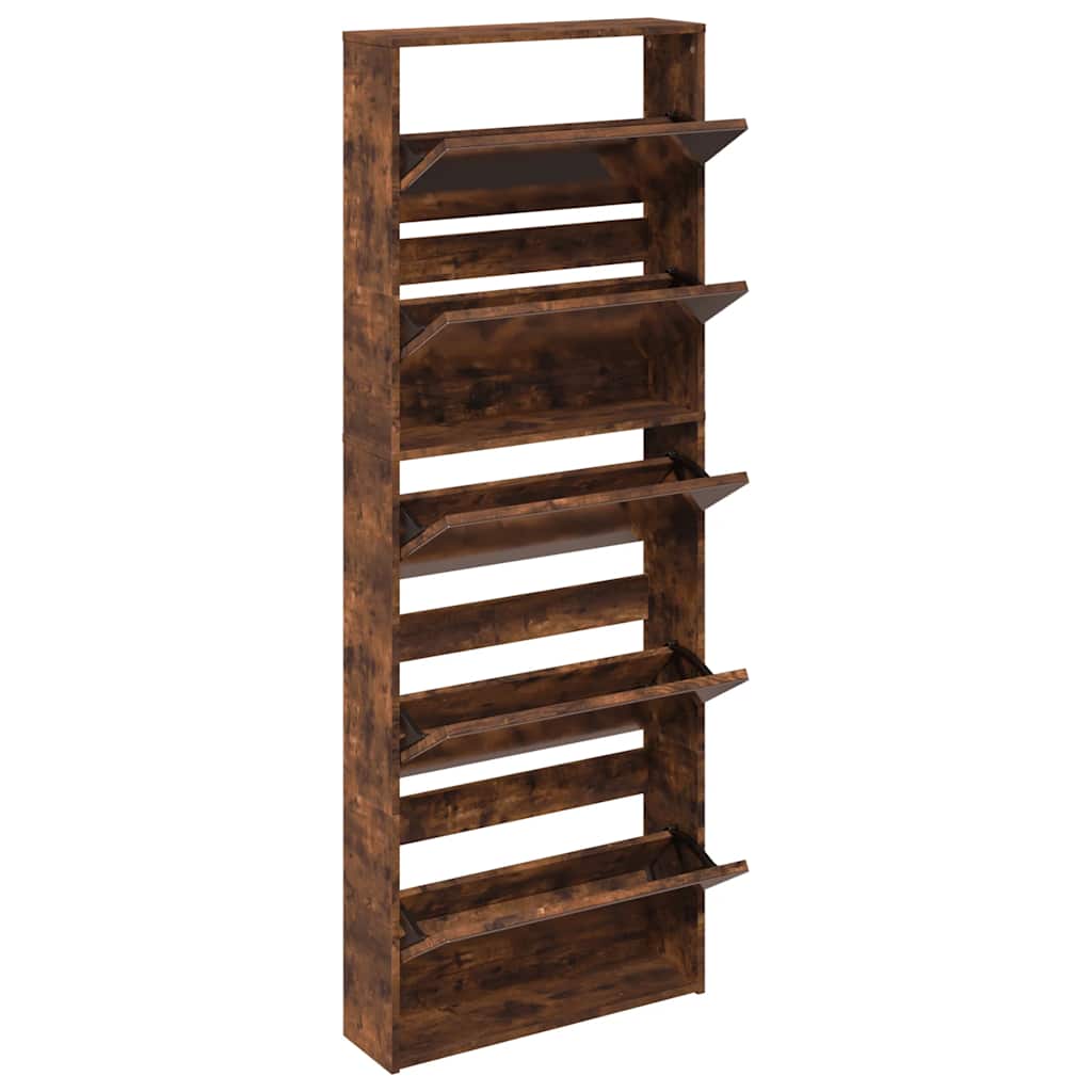 Schuhschrank mit Spiegel 5 Fächer Räuchereiche 63x17x169,5 cm