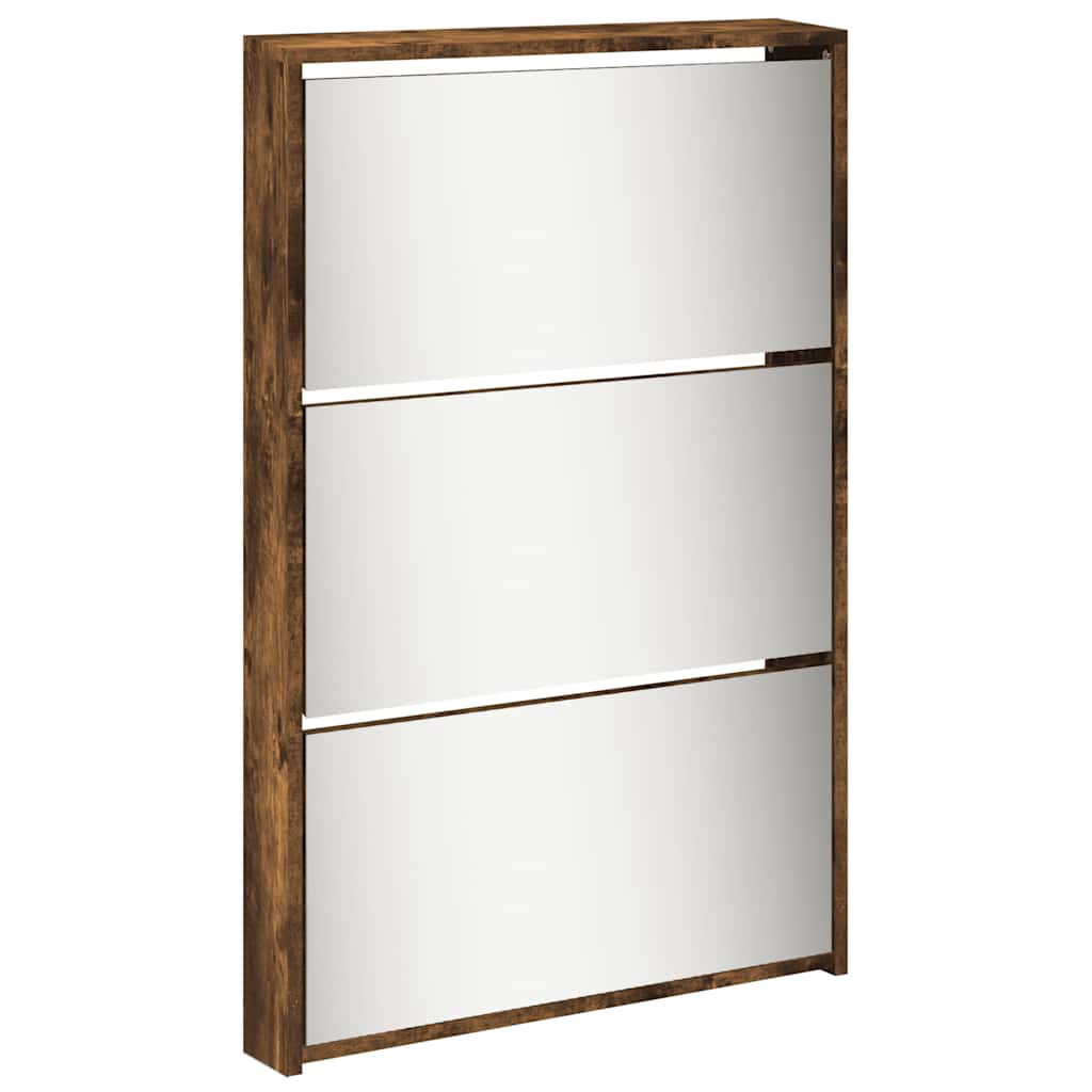 Schuhschrank mit Spiegel 5 Fächer Räuchereiche 63x17x169,5 cm