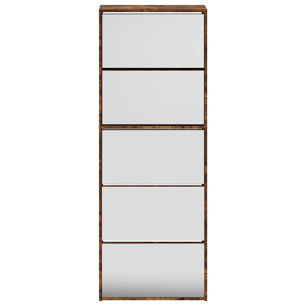 Schuhschrank mit Spiegel 5 Fächer Räuchereiche 63x17x169,5 cm