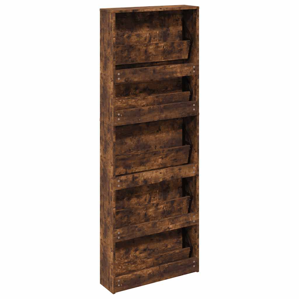 Schuhschrank mit Spiegel 5 Fächer Räuchereiche 63x17x169,5 cm