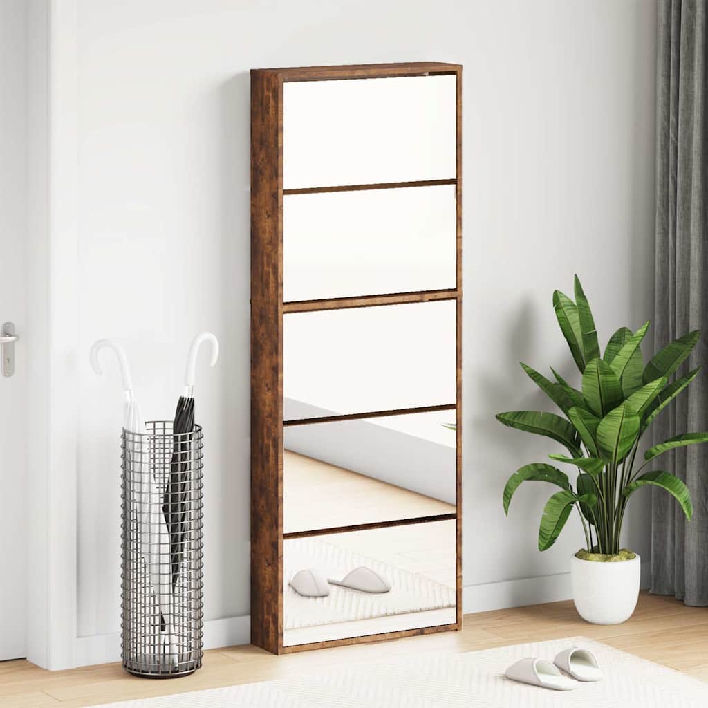 Schuhschrank mit Spiegel 5 Fächer Räuchereiche 63x17x169,5 cm
