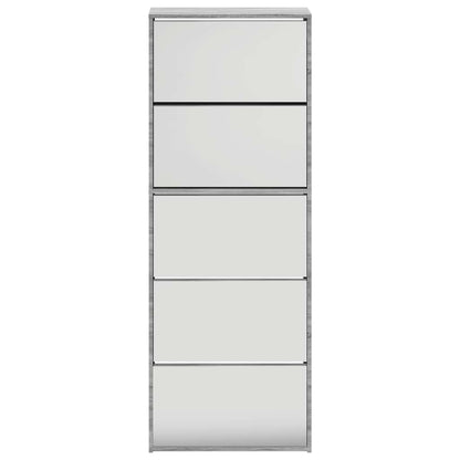 Schuhschrank mit Spiegel 5 Fächer Grau Sonoma 63x17x169,5 cm