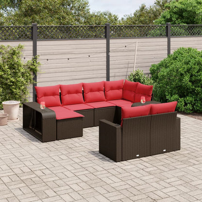 10-teiliges Gartensofa-Set mit Kissen, braun, Polyrattan