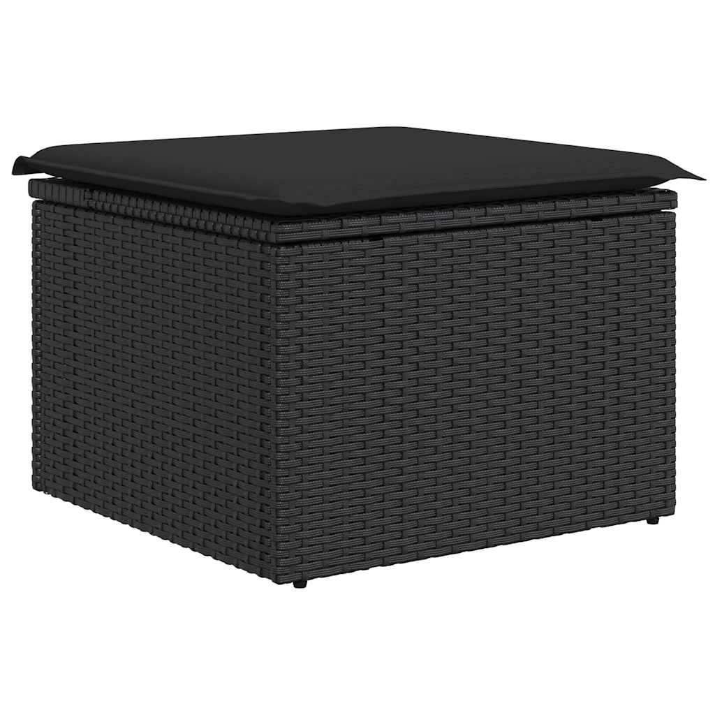 11-teiliges Gartensofa-Set mit Kissen, schwarzes Polyrattan