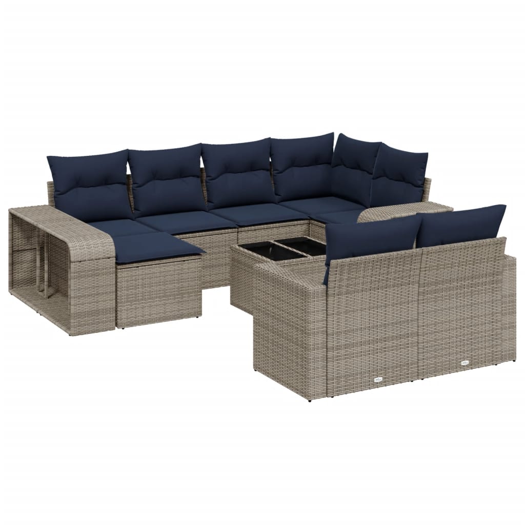 11-teiliges Gartensofa-Set mit Kissen, grau, Polyrattan