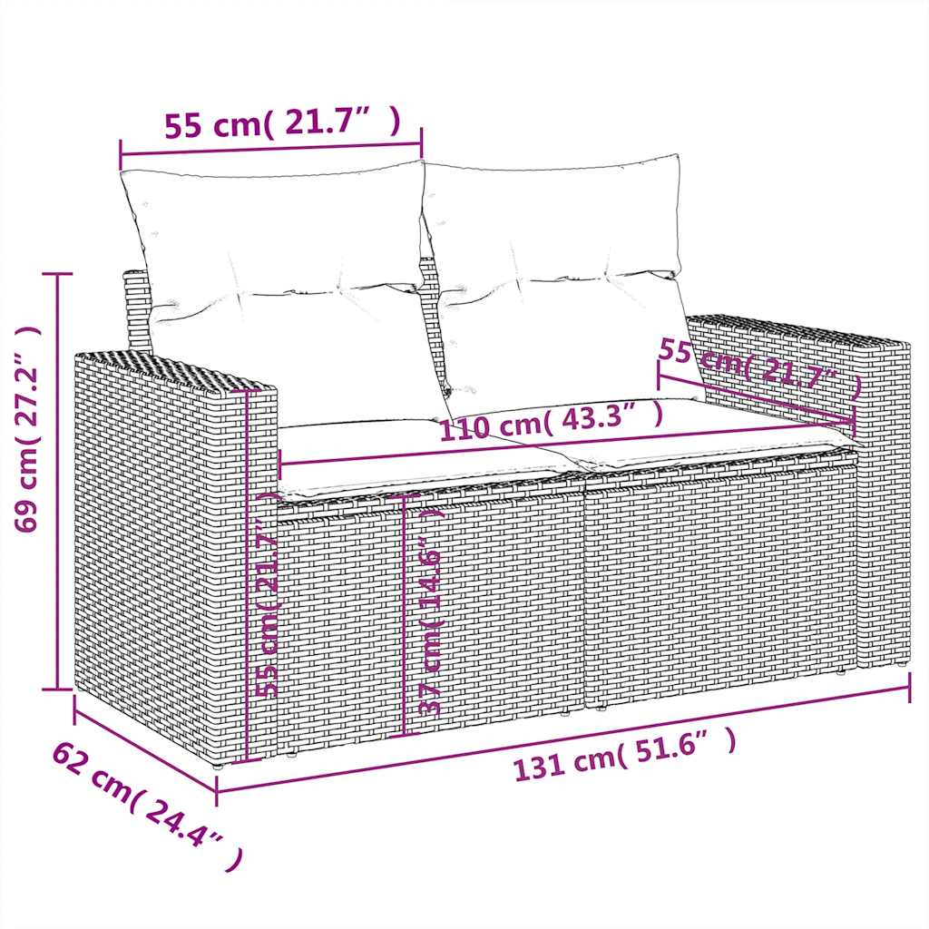11-teiliges Gartensofa-Set mit Kissen, grau, Polyrattan
