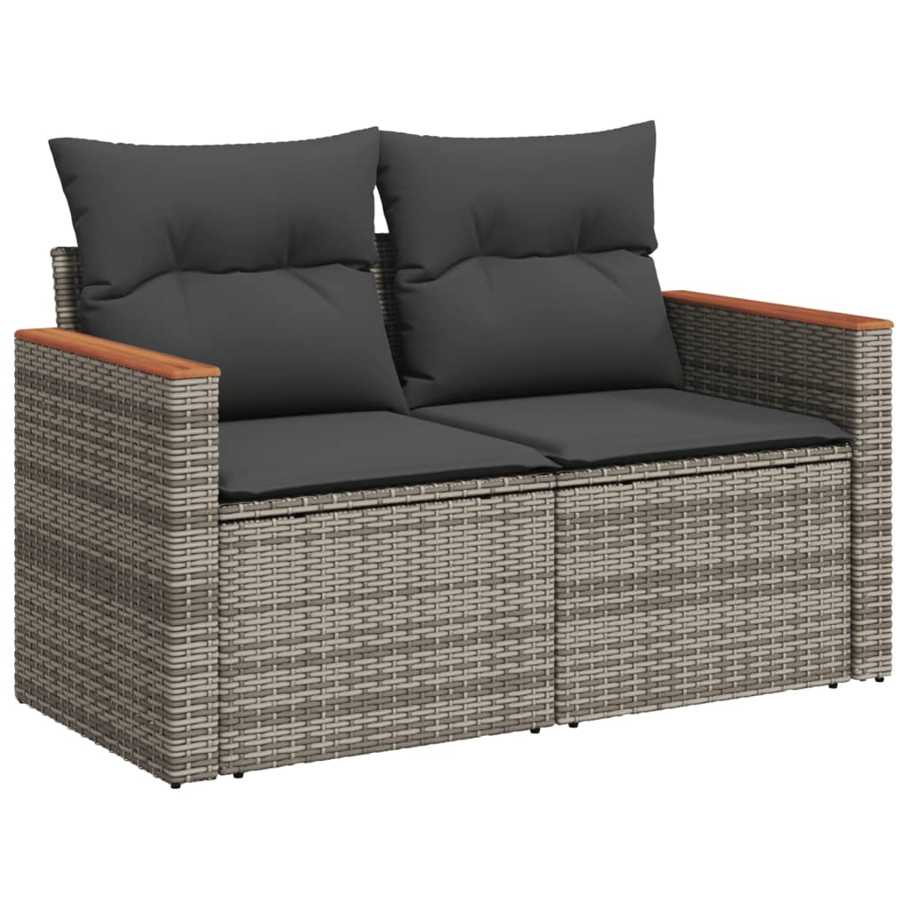 3-tlg. Garten-Sofagarnitur mit Kissen Grau Poly Rattan