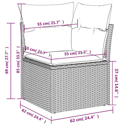 6-teiliges Gartensofa-Set mit Kissen, schwarzes Polyrattan