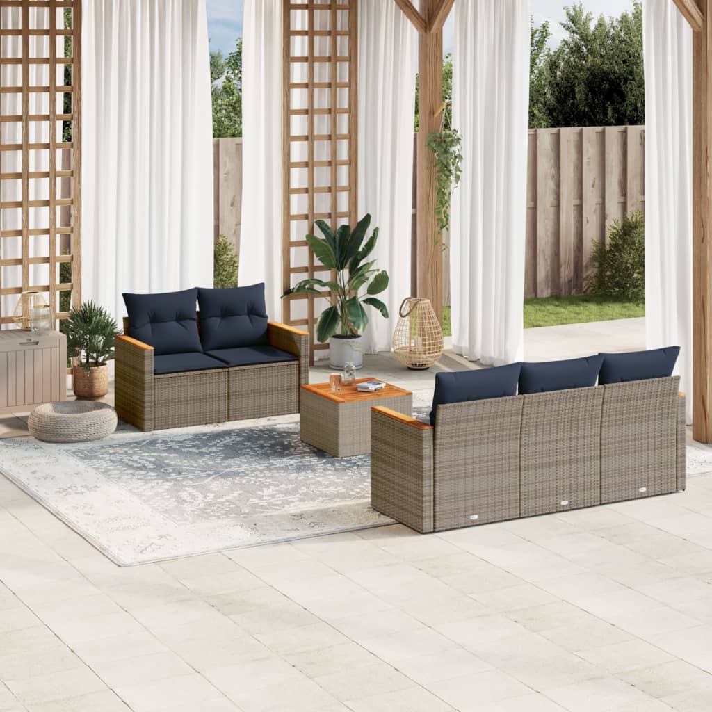 6-teiliges Gartensofa-Set mit Kissen, grau, Polyrattan