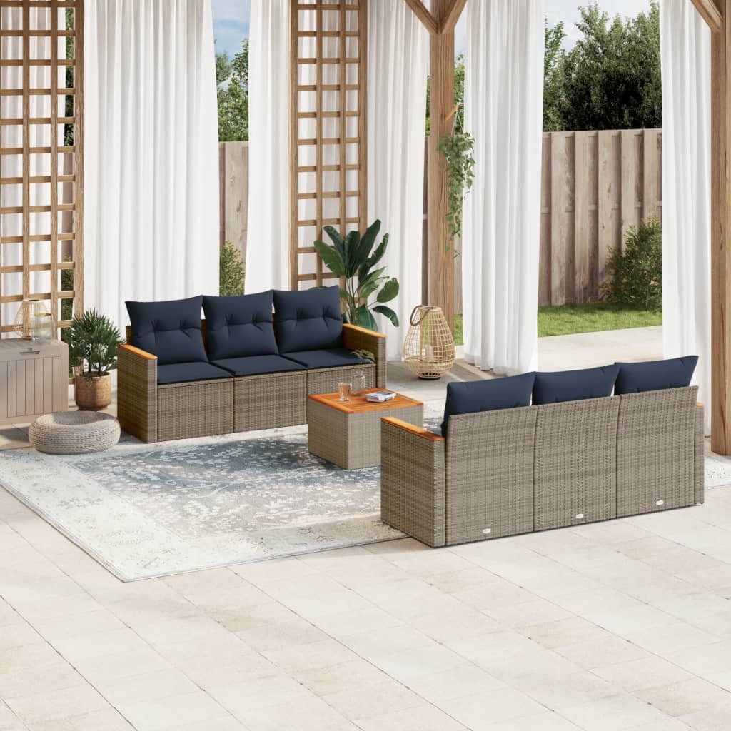 7-teiliges Gartensofa-Set mit Kissen, grau, Polyrattan