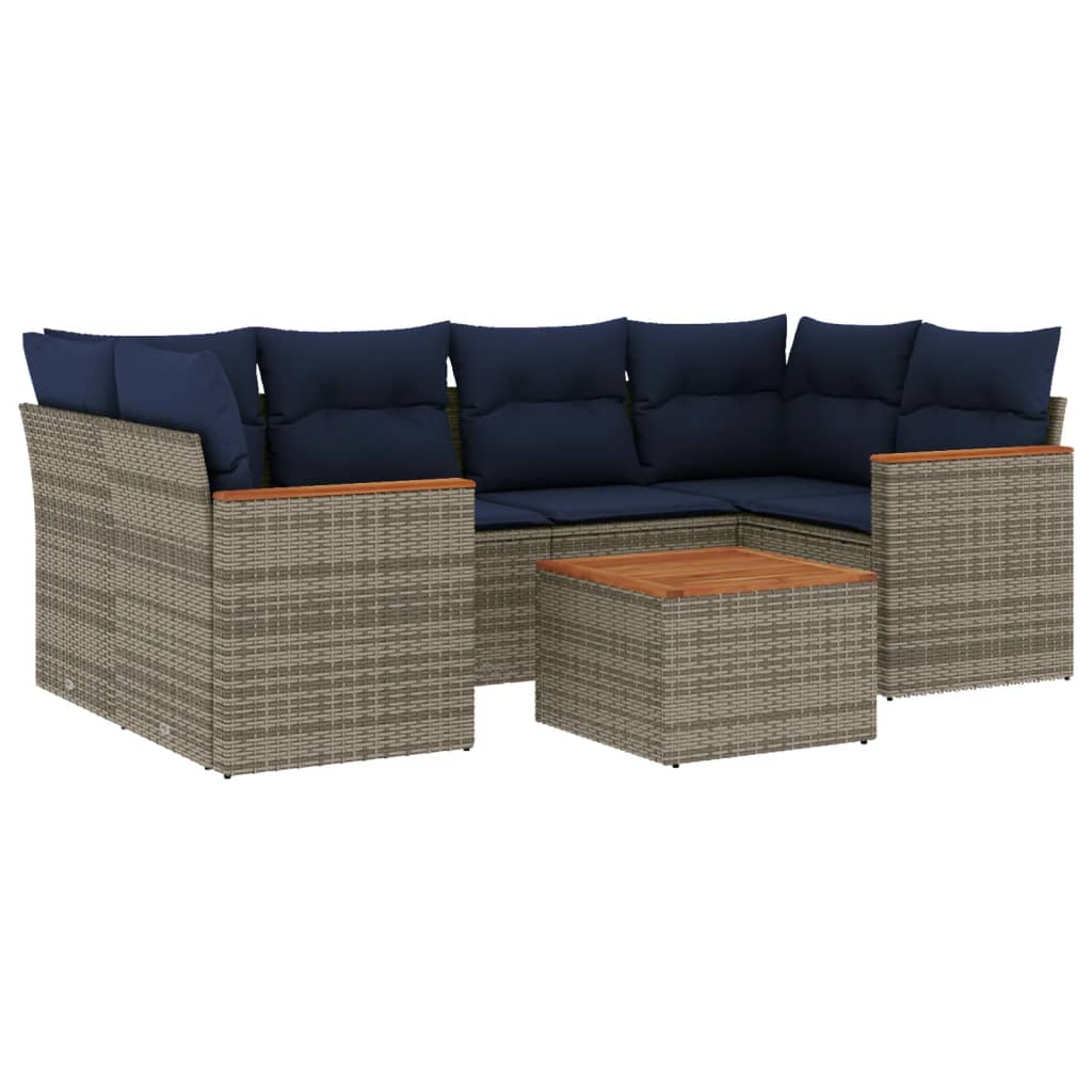 7-teiliges Gartensofa-Set mit Kissen, grau, Polyrattan