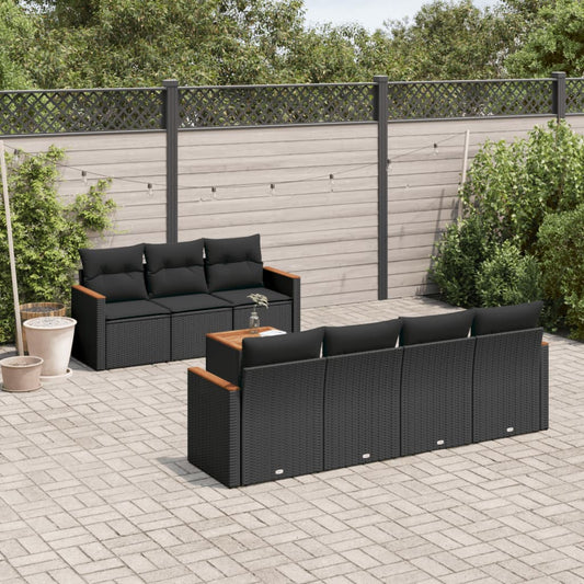 Ensemble de canapés de jardin 8 pièces avec coussins, en polyrotin noir