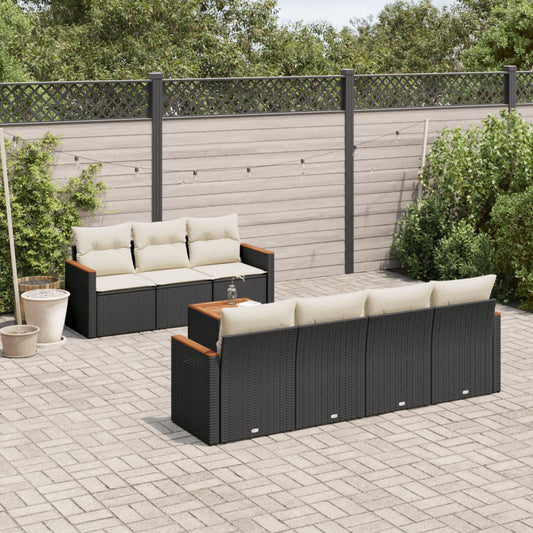 8-piece garden sofa set with cushions, black poly rattan