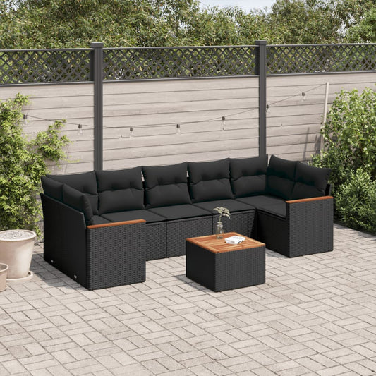 Ensemble de canapés de jardin 8 pièces avec coussins, en polyrotin noir