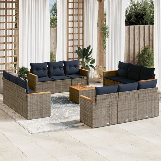 13-teiliges Gartensofa-Set mit Kissen, grau, Polyrattan