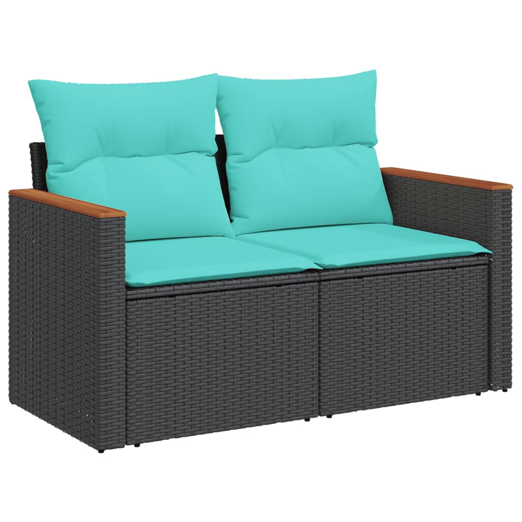 6-teiliges Gartensofa-Set mit Kissen, schwarzes Polyrattan