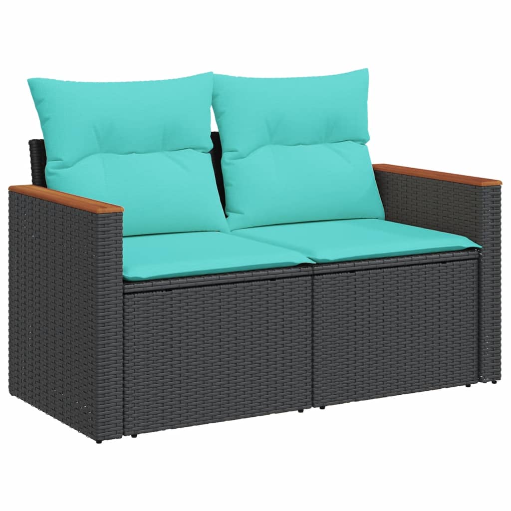6-teiliges Gartensofa-Set mit Kissen, schwarzes Polyrattan