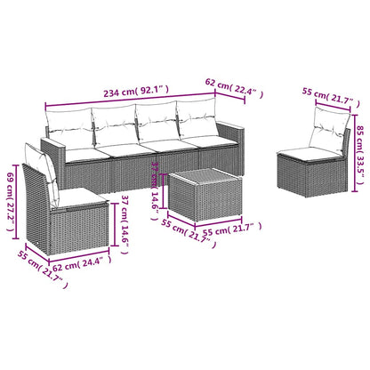 7-tlg. Garten-Sofagarnitur mit Kissen Schwarz Poly Rattan
