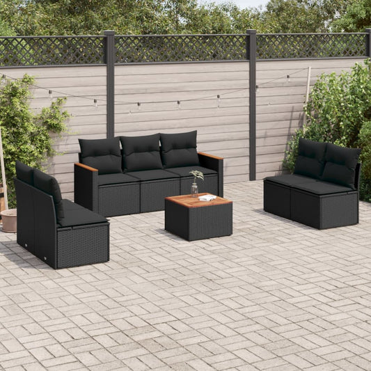 Ensemble de canapés de jardin 8 pièces avec coussins, en polyrotin noir