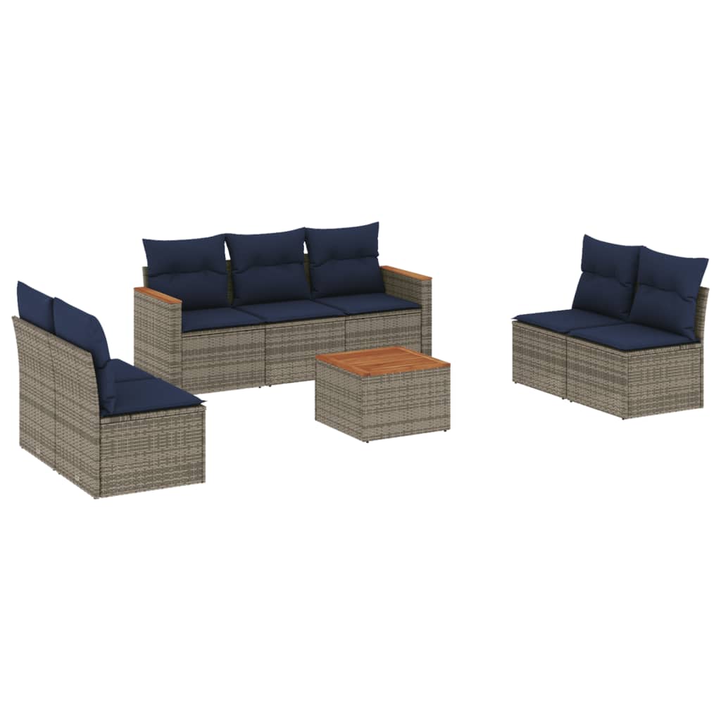 8-teiliges Gartensofa-Set mit Kissen, grau, Polyrattan